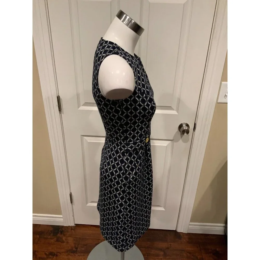Tabitha Anthropologie Navy Blue Chain Link Keyhole Fit & Flare Dress, Size 0 - Picture 4 of 7
